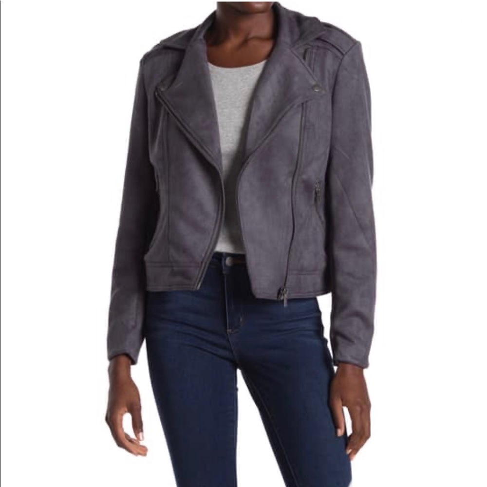 Philosophy Apparel Grey Smoke Faux Suede Moto Jacket Size Small